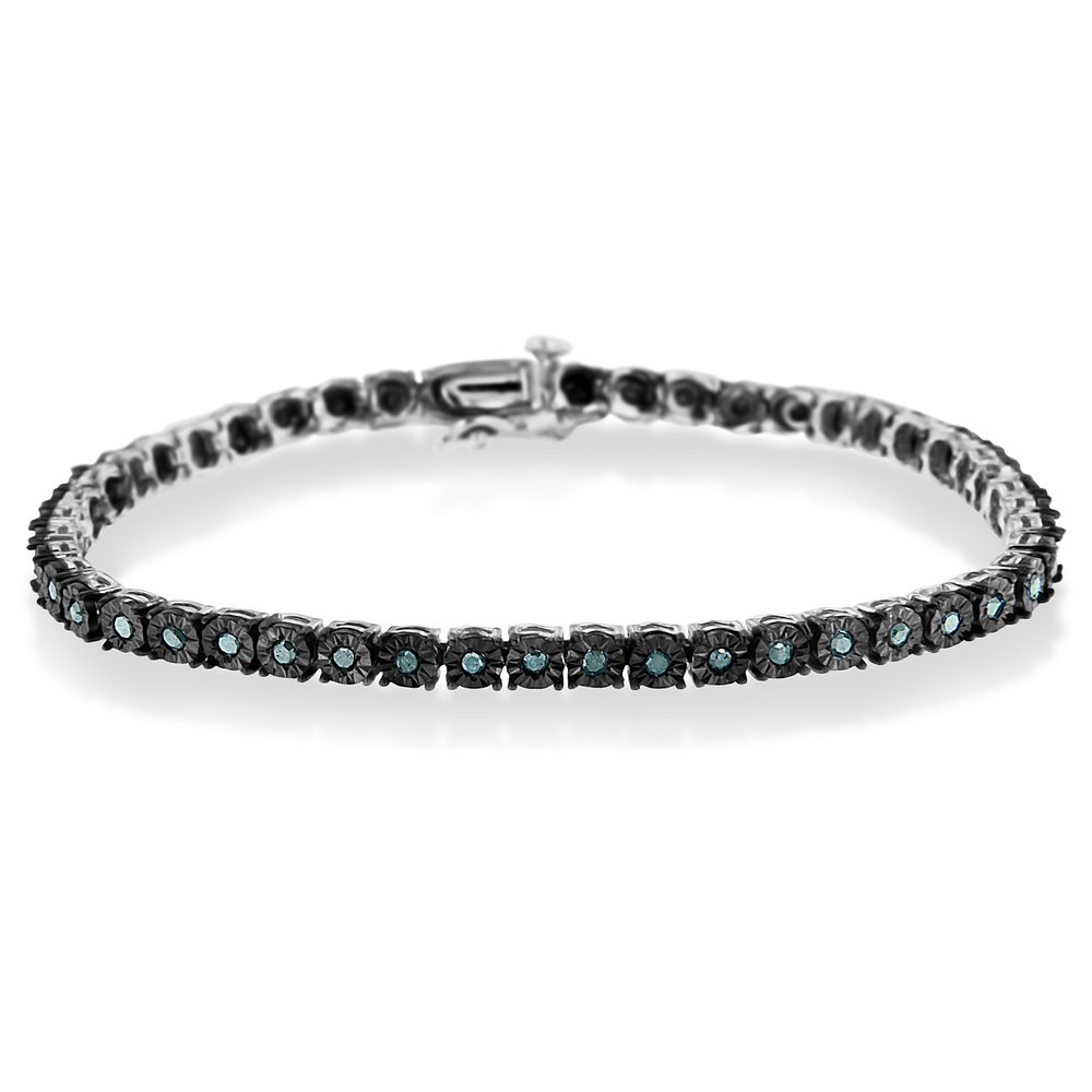 Black Rhodium Plated .925 Sterling Silver 1.0 Ct Diamond Miracle Tennis Bracelet